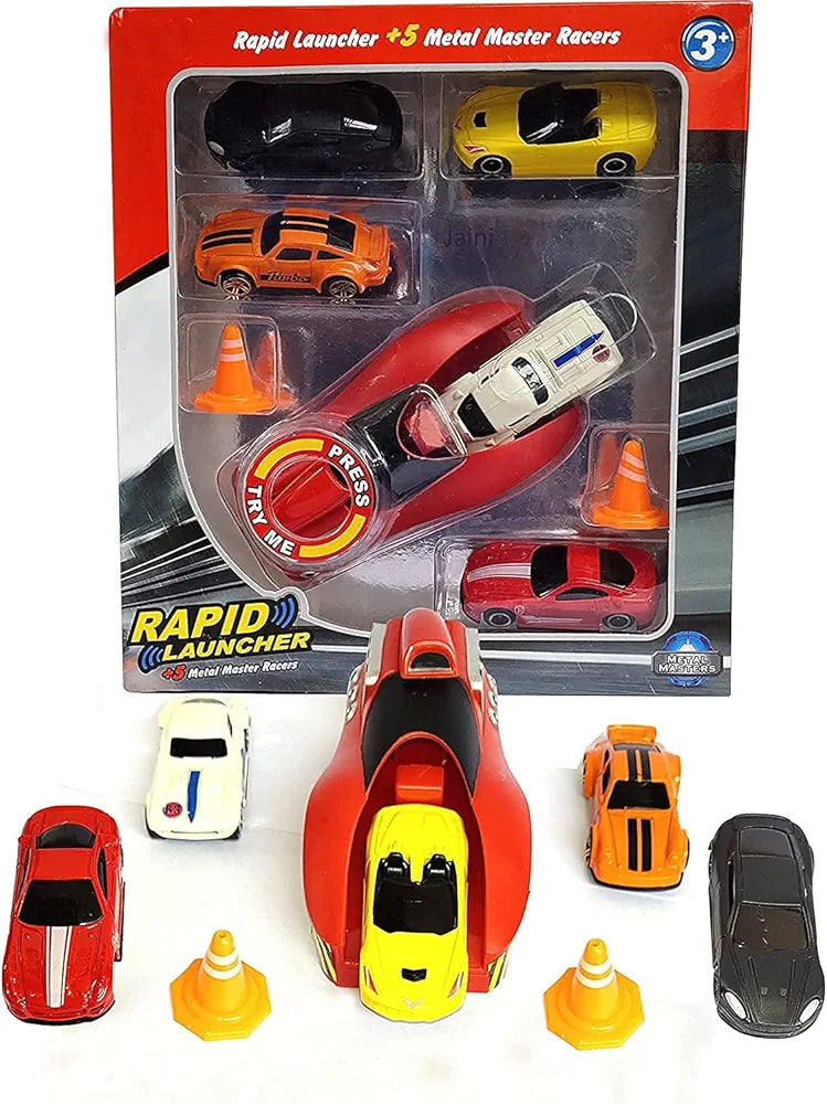 Launcher Play Set Toy with Die Cast Metal Stunt Cars and Master Racers Racing Sports Rapid Launcher with Stoppers Best Toy Gift for Kids