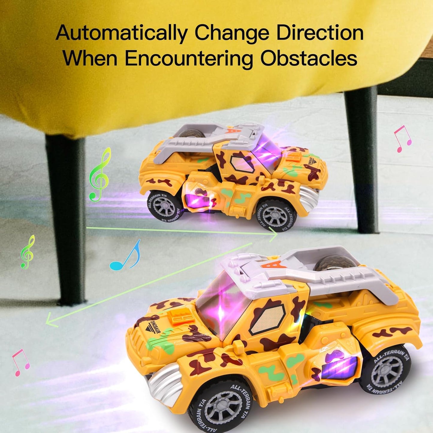 2 in 1 Automatic Dinosaur Transformer Car Toy Transforming Dinosaur Car with Light and Music and Smoke Mist Dinosaur Toys for Kids Boys Girls