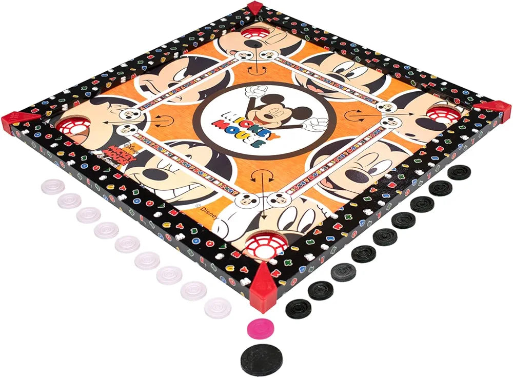 Disney Mickey Mouse Carrom Board Set Including 1 Striker and 26 Coins with ludo for Kids, Boys & Girls Age 3 to 8 Years