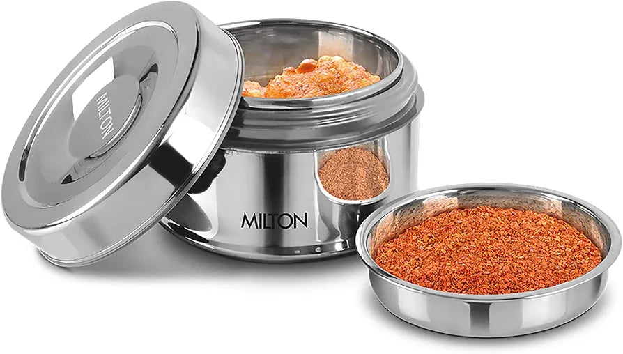 MILTON Steel Snack small Lunch Box PU Insulated Stainless Steel Container with Inner Partition Plate, 480 ml, Silver, for Travelling, School & Office