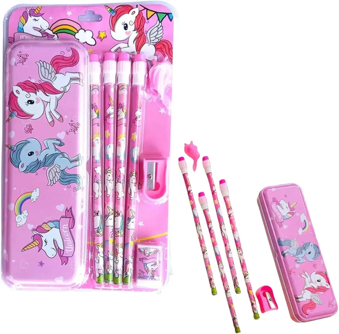 Unicorn Stationery Set for Kids, Cute Unicorn Gift Pack with Pencil Box Sharpener Eraser, Unicorn Stationery, School Stationery Kit,Gift Items for Girls