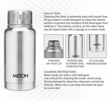 Milton Elfin 160, Double Wall Vacuum Insulated Water Bottle, 160ml Hot & Cold Water Bottle,Stainless Steel, Compact Flask, Durable Body,Leak Proof Easily Water Bottle