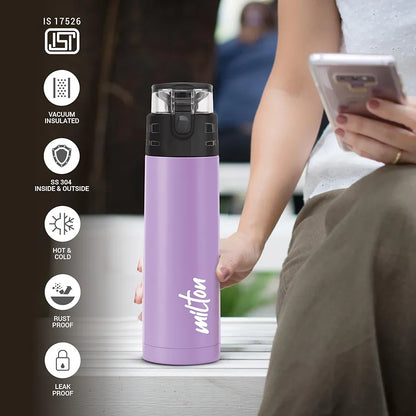 MILTON Atlantis 600 Thermosteel Insulated Bottle, 500 ml Water Bottles, 24 Hours Hot and Cold, Easy to Carry, Easy Grip, Rust Proof, Tea, Coffee, Office, Travel Bottle