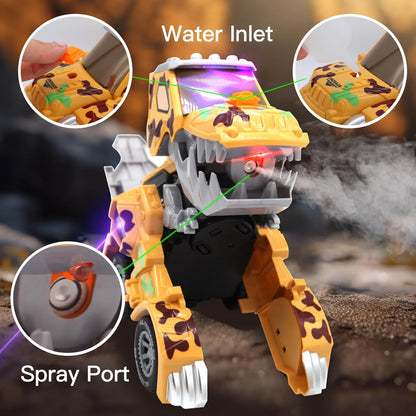 2 in 1 Automatic Dinosaur Transformer Car Toy Transforming Dinosaur Car with Light and Music and Smoke Mist Dinosaur Toys for Kids Boys Girls