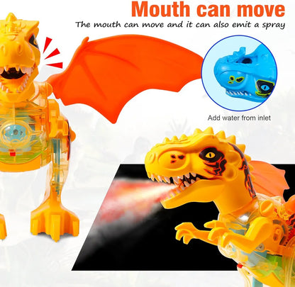 Transparent Gear Dinosaur Toy for Kids with 3D Lights Roaring Sound and Mist Spraying Feature Automatic Movable Joints Color