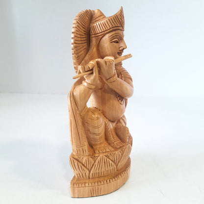 Wooden Krishna Figure Sitting Super Fine