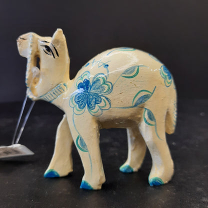 Wooden Camel W/Blue Flower Paint