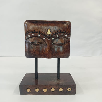 Wooden G.Budha Eyes on stand W/Glass Chitton Oxd.