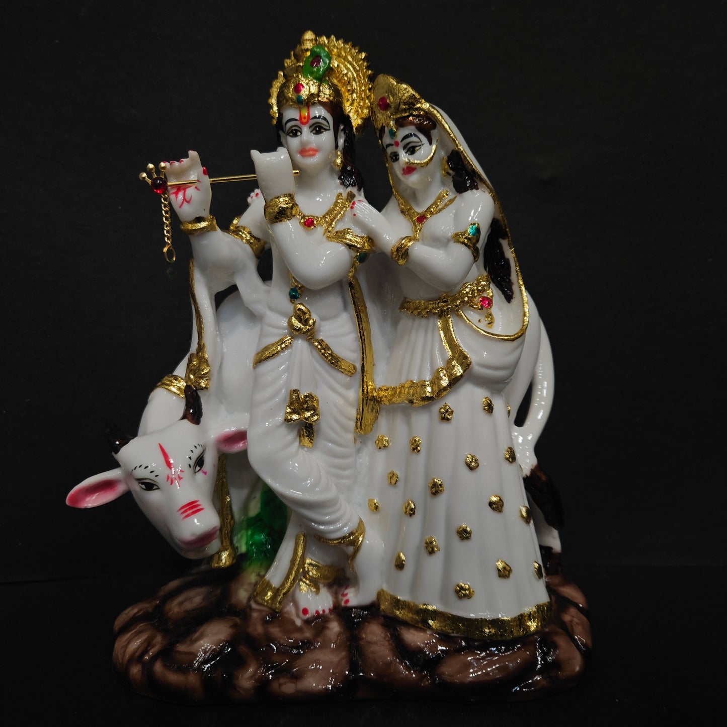 Radha Krishna with Cow Playing flute in standing posture statue showpiece Idol for home Decor