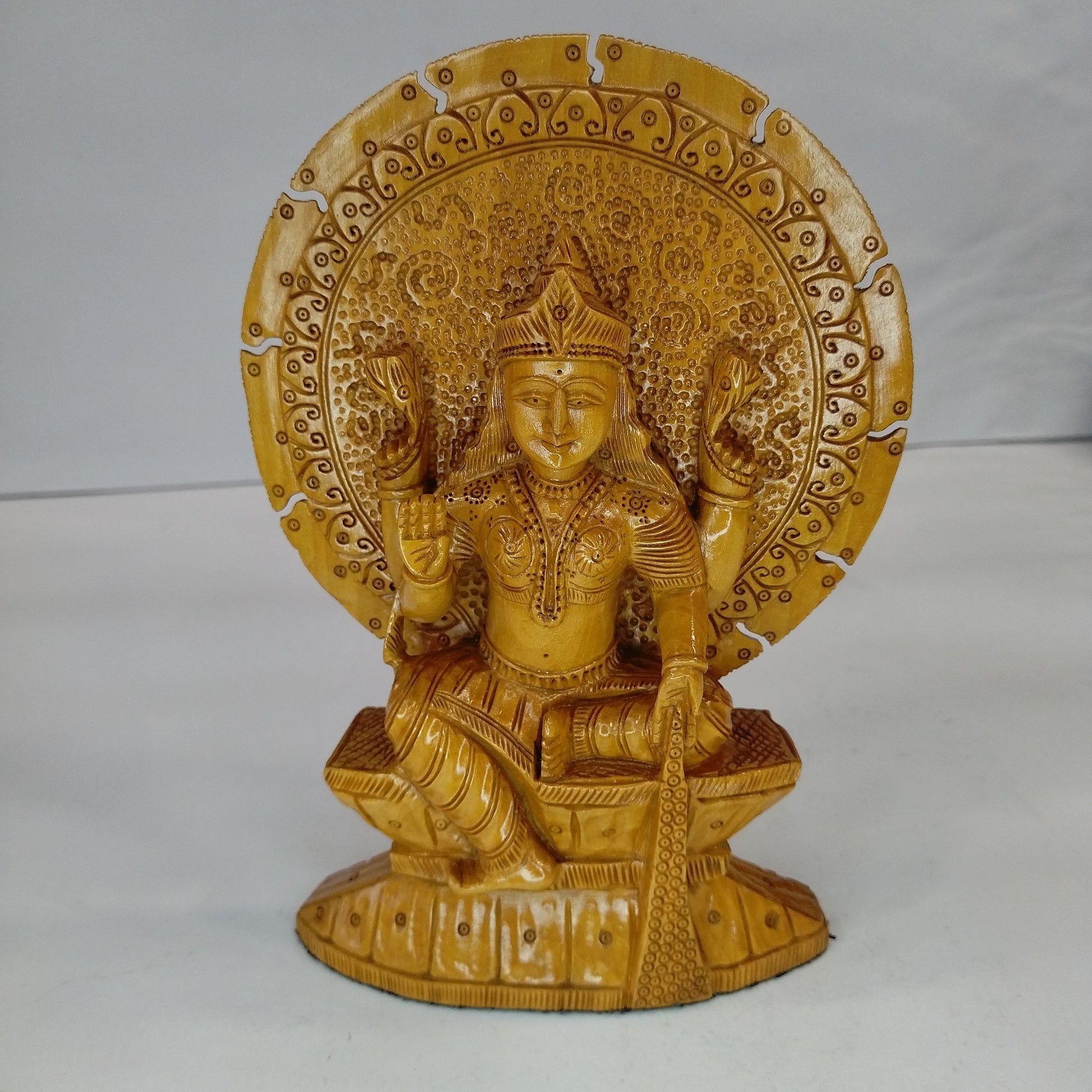 Wooden Figure Sitting W/Prabha Round