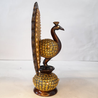 Wooden Peacock W/Gold Chitton Work Oxod.