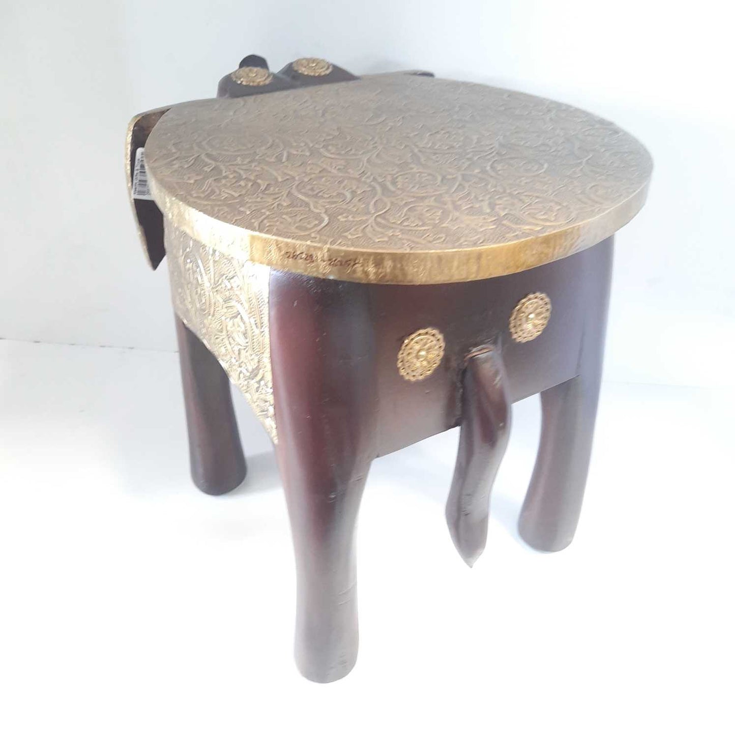 Brass plate desigined wooden elephant stool