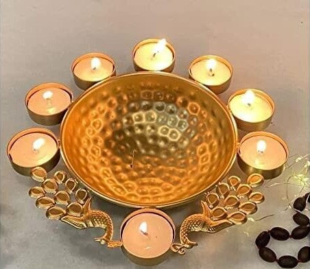 Decorative Round Peacock Urli Bowl for Diwali