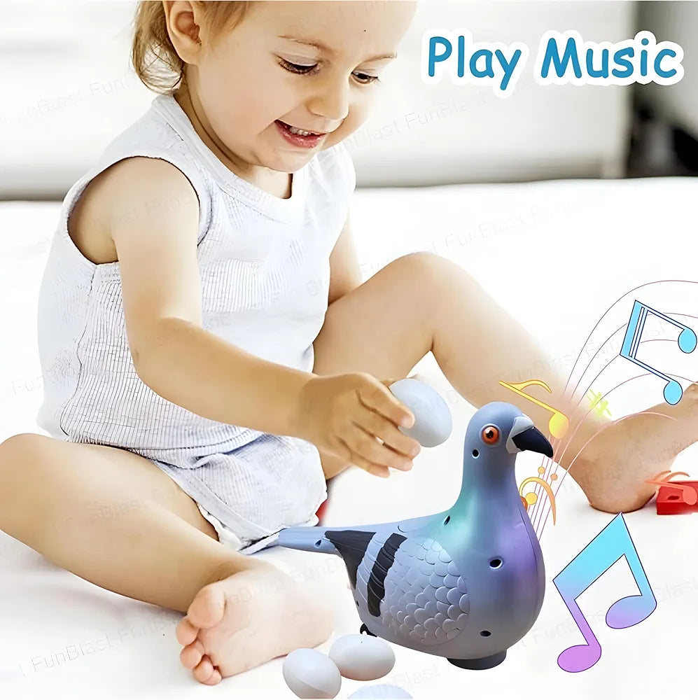 Laying Eggs Toy for Kids 360 Degree Rotation Toys for Kids Light and Sound Toys for Kids Bump and Go Walking Pigeon Egg Laying Toy for Children