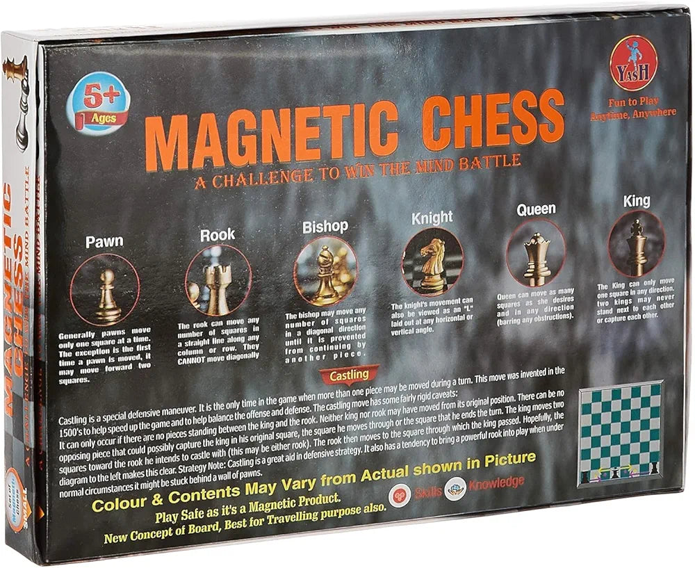 Magnetic Challenge Chess Set with Magnetic Pieces and Extra Queens for 2 Players Kids and Adults