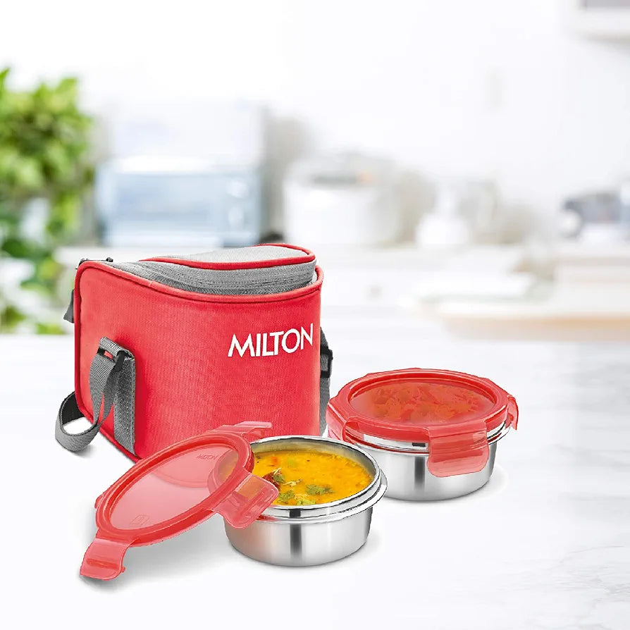 MILTON Cube 2 Lunch Box, 300 ml, Set of 2, Light Weight Stainless Steel softline easy to Carry Leak Proof odour Proof Tiffin Box