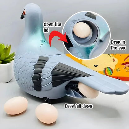 Laying Eggs Toy for Kids 360 Degree Rotation Toys for Kids Light and Sound Toys for Kids Bump and Go Walking Pigeon Egg Laying Toy for Children