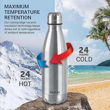 Milton Duo DLX 750 Thermosteel Bottle, 700 ml Water Bottles, 24 Hours Hot and Cold, Easy to Carry, Easy Grip, Rust Proof, Tea, Coffee, Office, Travel Bottle, Silver