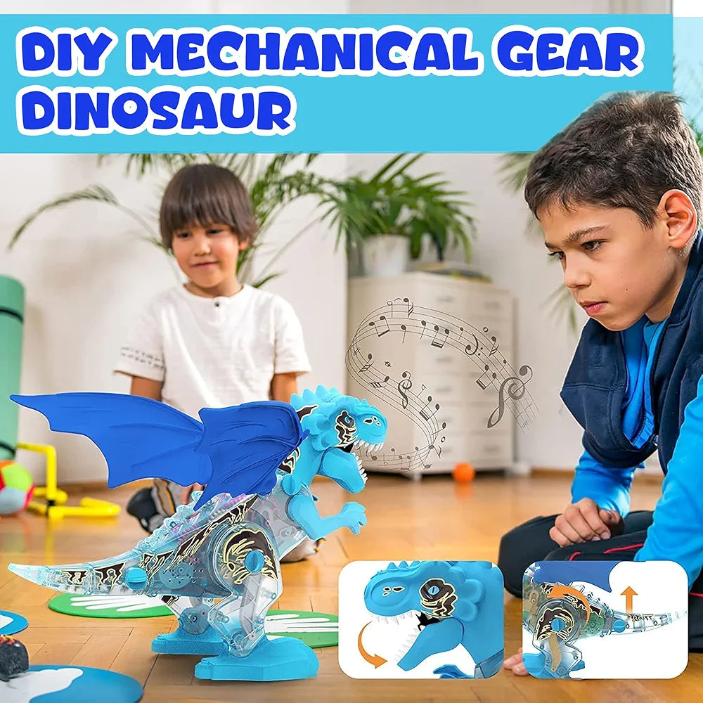 Transparent Gear Dinosaur Toy for Kids with 3D Lights Roaring Sound and Mist Spraying Feature Automatic Movable Joints Color