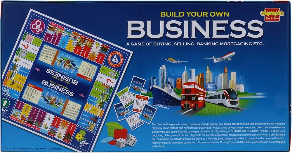 Build Your Own Business is a board game for 2-4 players, focused on strategic buying, selling, and renting.