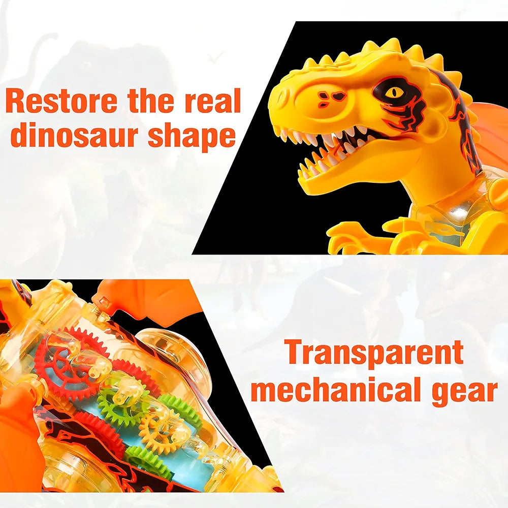 Transparent Gear Dinosaur Toy for Kids with 3D Lights Roaring Sound and Mist Spraying Feature Automatic Movable Joints Color