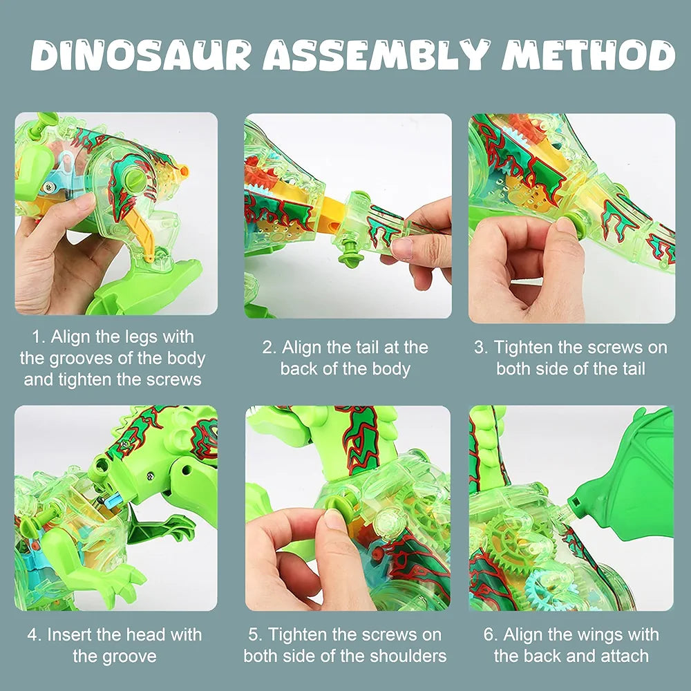 Transparent Gear Dinosaur Toy for Kids with 3D Lights Roaring Sound and Mist Spraying Feature Automatic Movable Joints Color