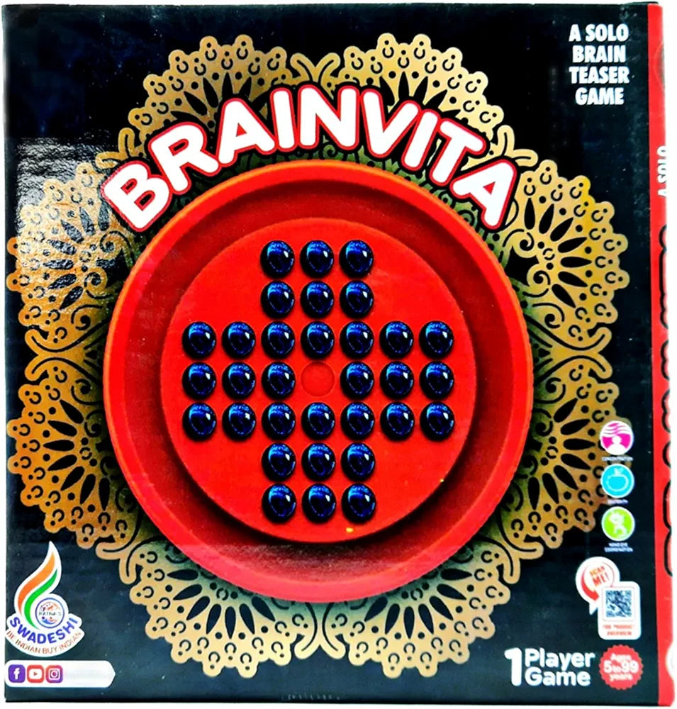 Brainvita Goli kundu Kanche Board Game with 32 Glass Marble Solitaire for 1Player Board Game Indoor Kids Brain Development Mind Challenging Memory Intelligence Game