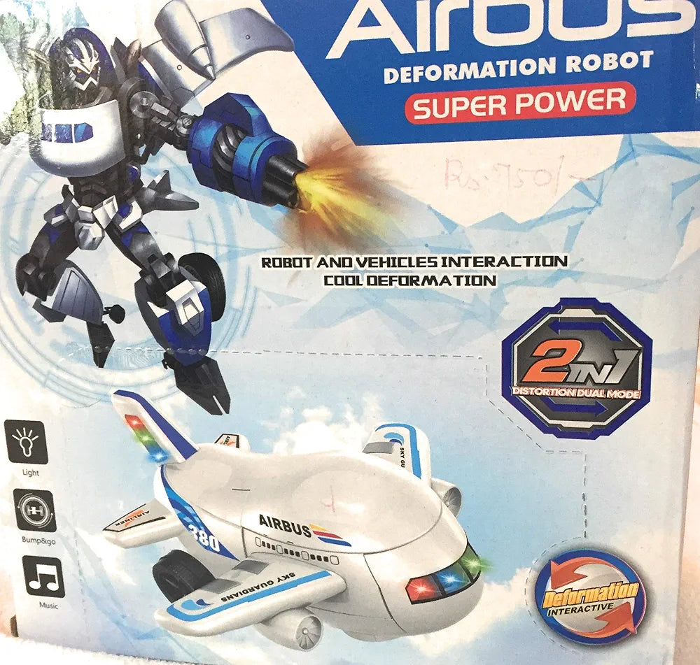 Transformation Airbus Light Sound Bump and GO Aeroplane Toy Airplane Boeing Airbus Converting to Robot Toy Transform plane with Lights and sounds for 3 Years age Above Old Boys and Girls kids