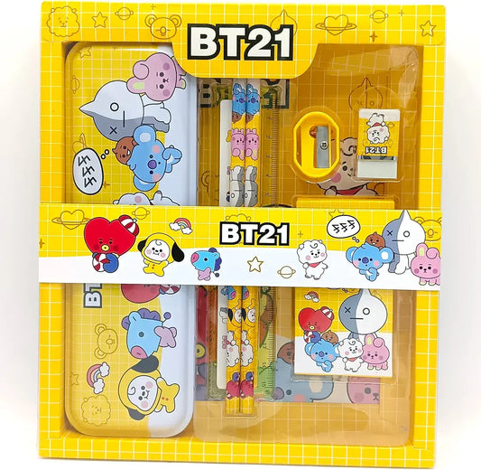 Cartoon character themed Stationery kit set for kids Metal box,Pencils,Sharpener,Eraser,Scale, Crayon Birthday Return Gifts