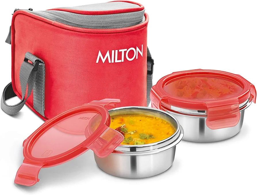 MILTON Cube 2 Lunch Box, 300 ml, Set of 2, Light Weight Stainless Steel softline easy to Carry Leak Proof odour Proof Tiffin Box