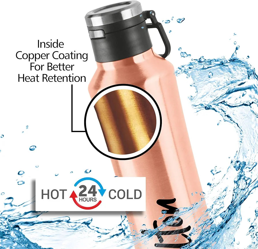 Milton Gulp 600 Thermosteel 24 Hours Hot or Cold Water Bottle, 575 ml,with double walled easy to Carry Vacuum Insulated rust proof Rose Gold Water Bottle