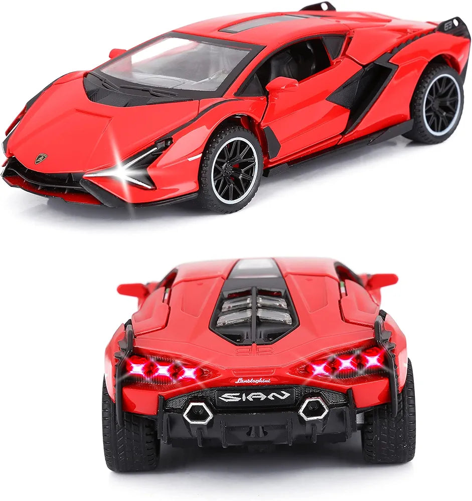 Diecast Lamborghini Alloy Metal Pull Back Die-Cast Car Scale Model Pullback with Sound Light Mini Auto Toy car for Kids Best Gifts Toys for Kids Boys