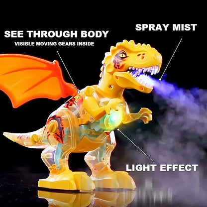 Transparent Gear Dinosaur Toy for Kids with 3D Lights Roaring Sound and Mist Spraying Feature Automatic Movable Joints Color