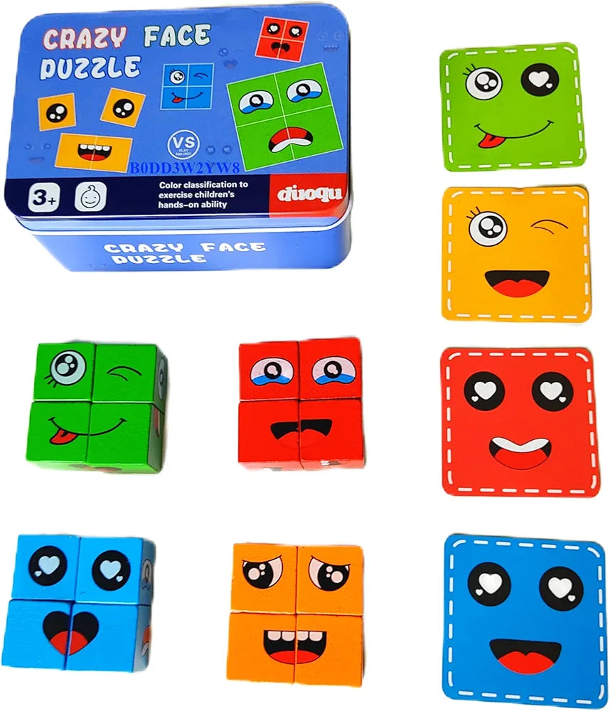 Face Changing Cube Building Blocks Puzzle Wooden Rubiks Cube Face Expression Toy Educational Face Matching Family Board Game For Kids Brain Development