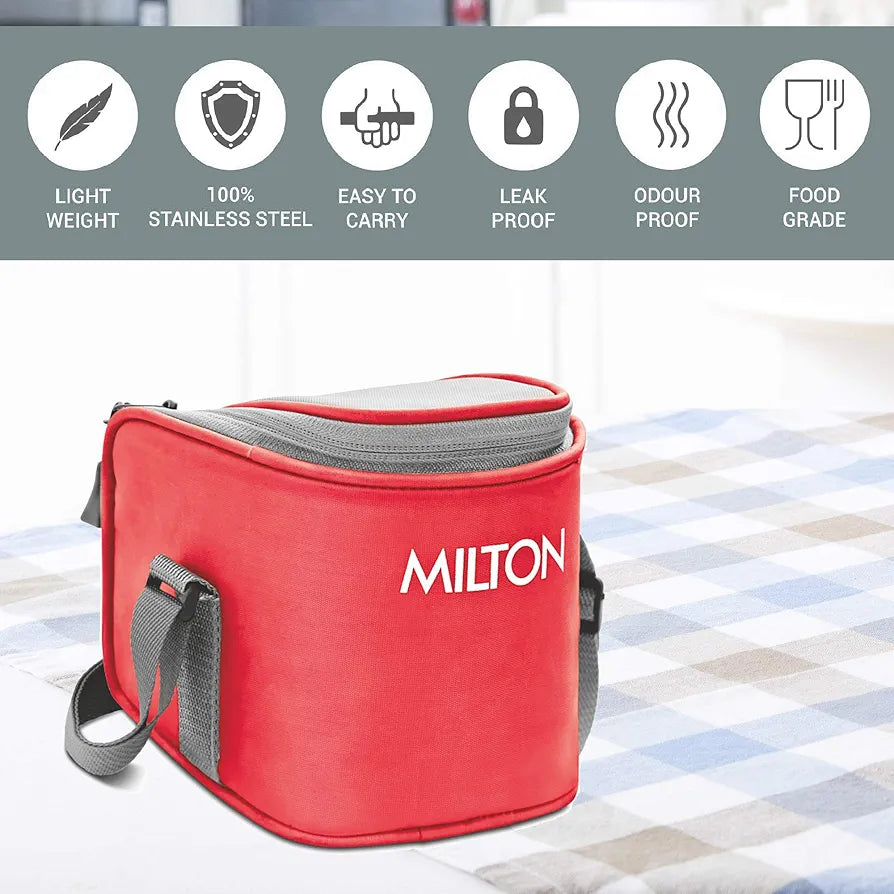 MILTON Cube 2 Lunch Box, 300 ml, Set of 2, Light Weight Stainless Steel softline easy to Carry Leak Proof odour Proof Tiffin Box