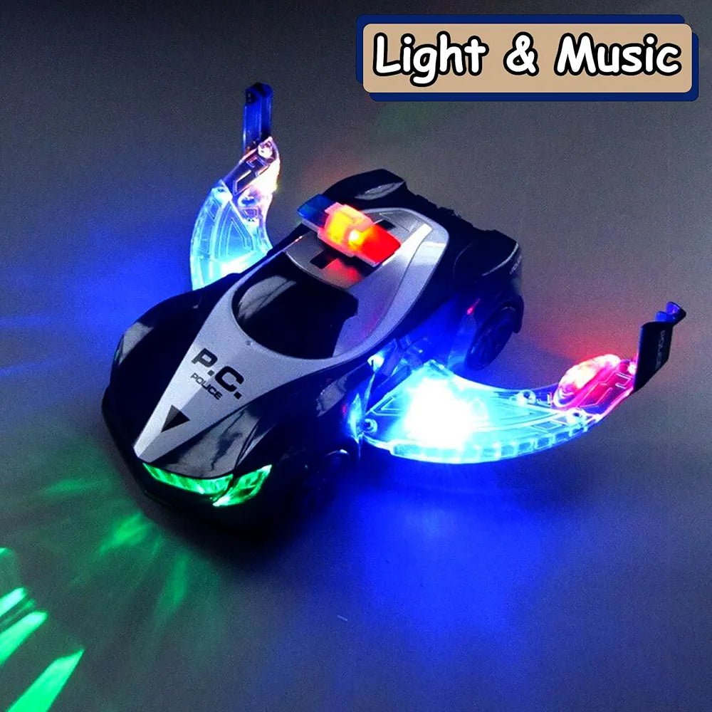 Police Car Bump and Go Toys for Kids 360 Degree Rotating Deformation Car Battery Operated Police Car Musical Toy with Lights Blue 3 Years above