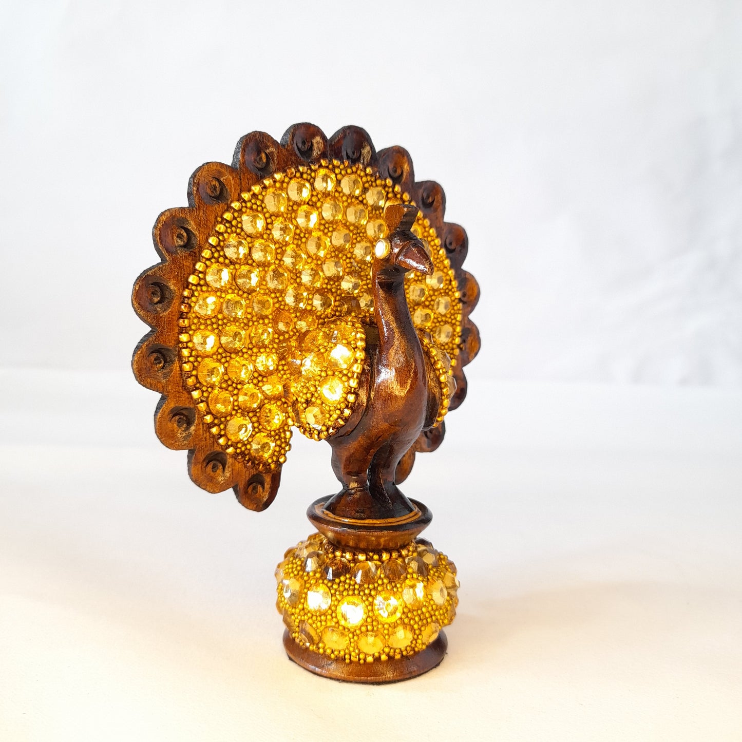 Wooden Peacock W/Gold Chitton Work Oxod