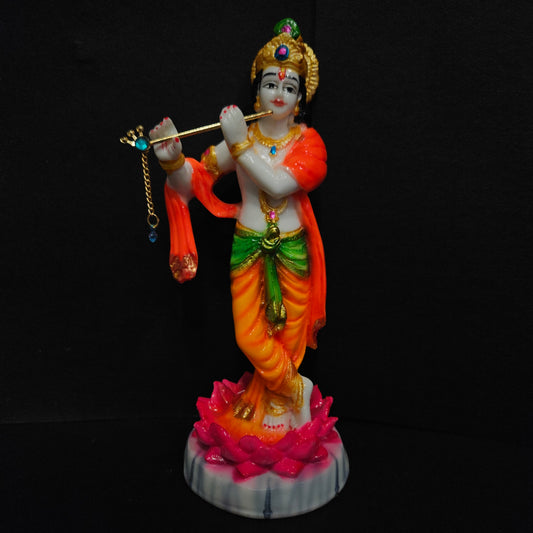 Lord Krishna murti standing on Lotus playing flute statue Idol for Home Decor