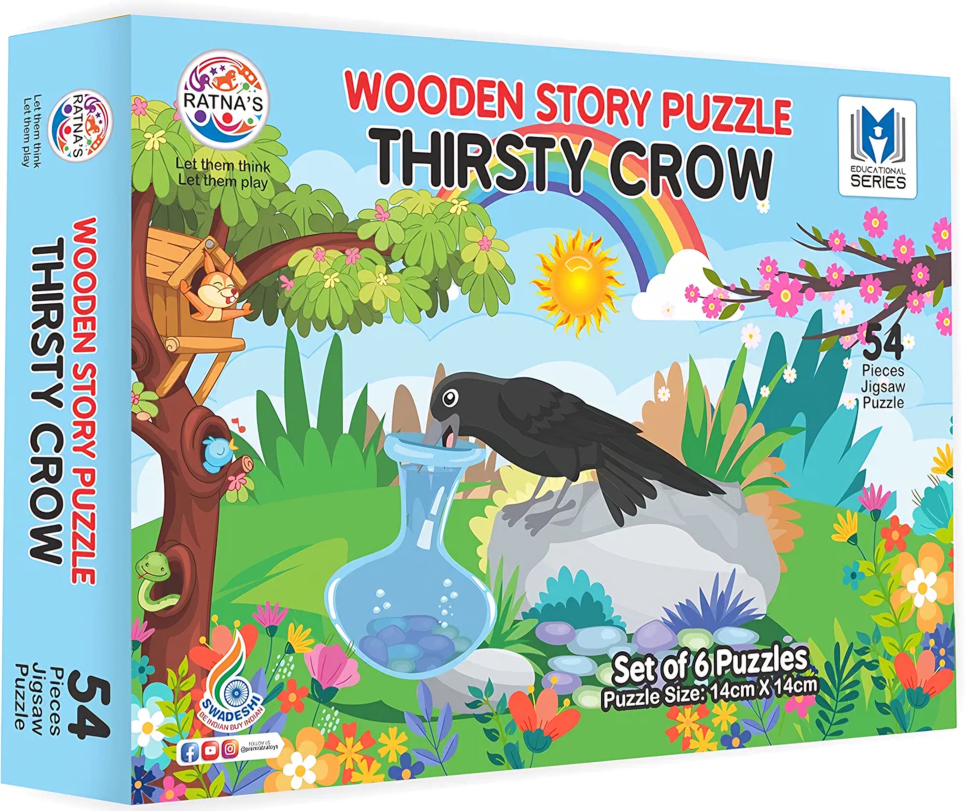 Wooden Jigsaw Story Puzzle Thirsty Crow for Kids 54 Pieces Puzzle for Kids