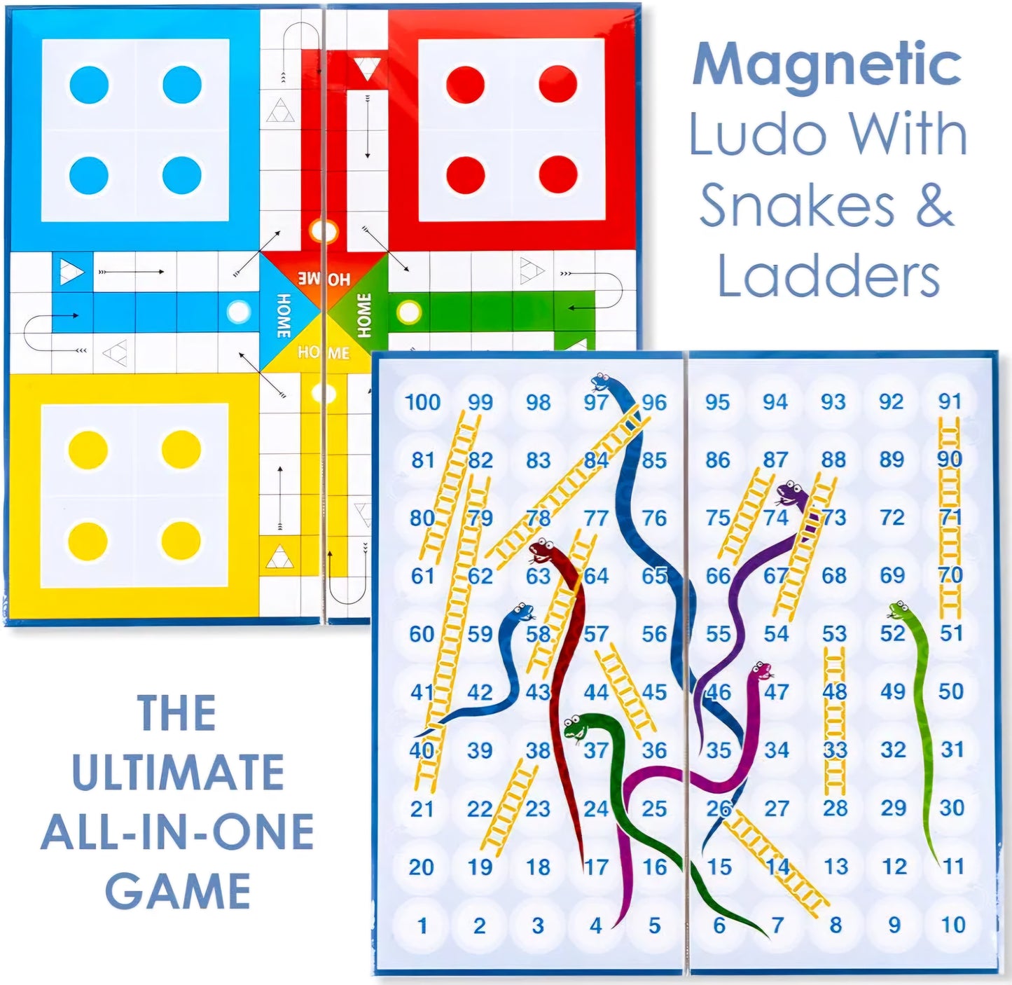 Magnetic Snakes and Ladders with Ludo Board Game for Kids and Family Fun