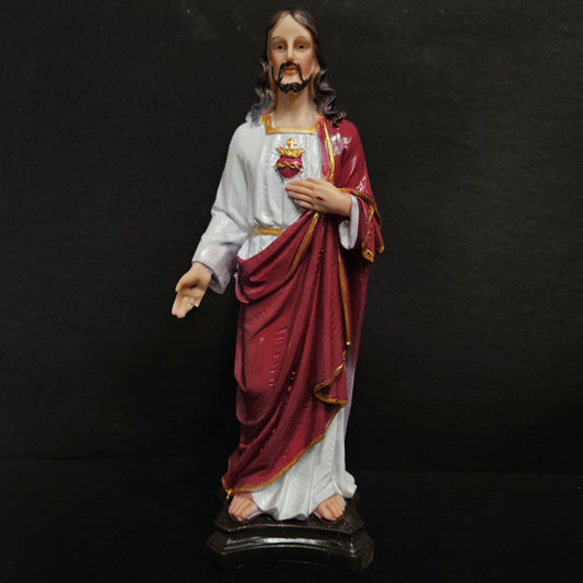 Sacred Heart of Jesus Christ Lord Catholic Religious Gift Touching Heart Large Resin Colored Pearlized Statue