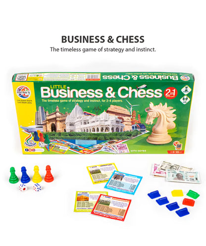 Little Business and Chess 2in1 foldable board with Chess picks and business game utilities pack for 6 to 99 years age