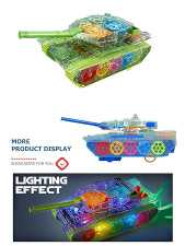 Transparent Gear Military Tank Vehicle Toy for Kids Boys Girls with Light and Music and Bump and go Action