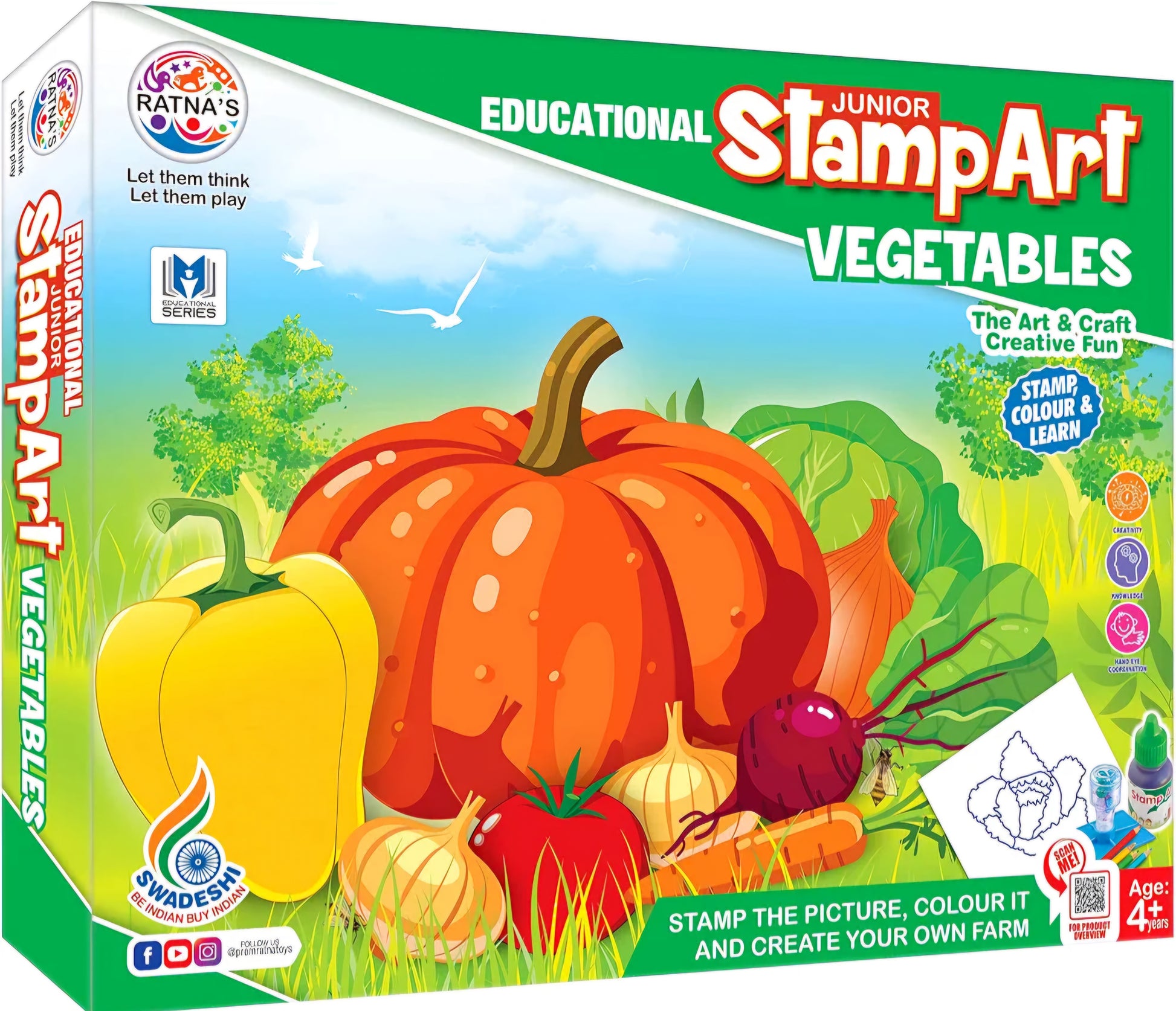 Educational Art and Craft Stamp Art Vegetable Small with 6 Different Vegetable Stamps for Kids Ages above 4 years