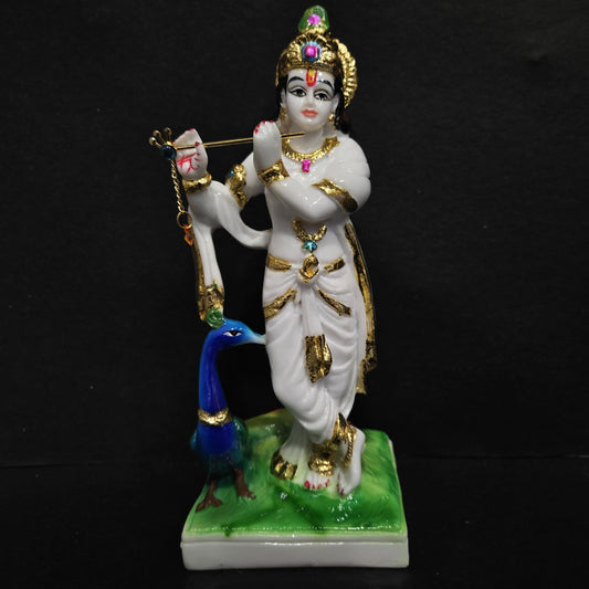 Lord Krishna Murti With peacock in standing Posture Puja Idol For Home Decor