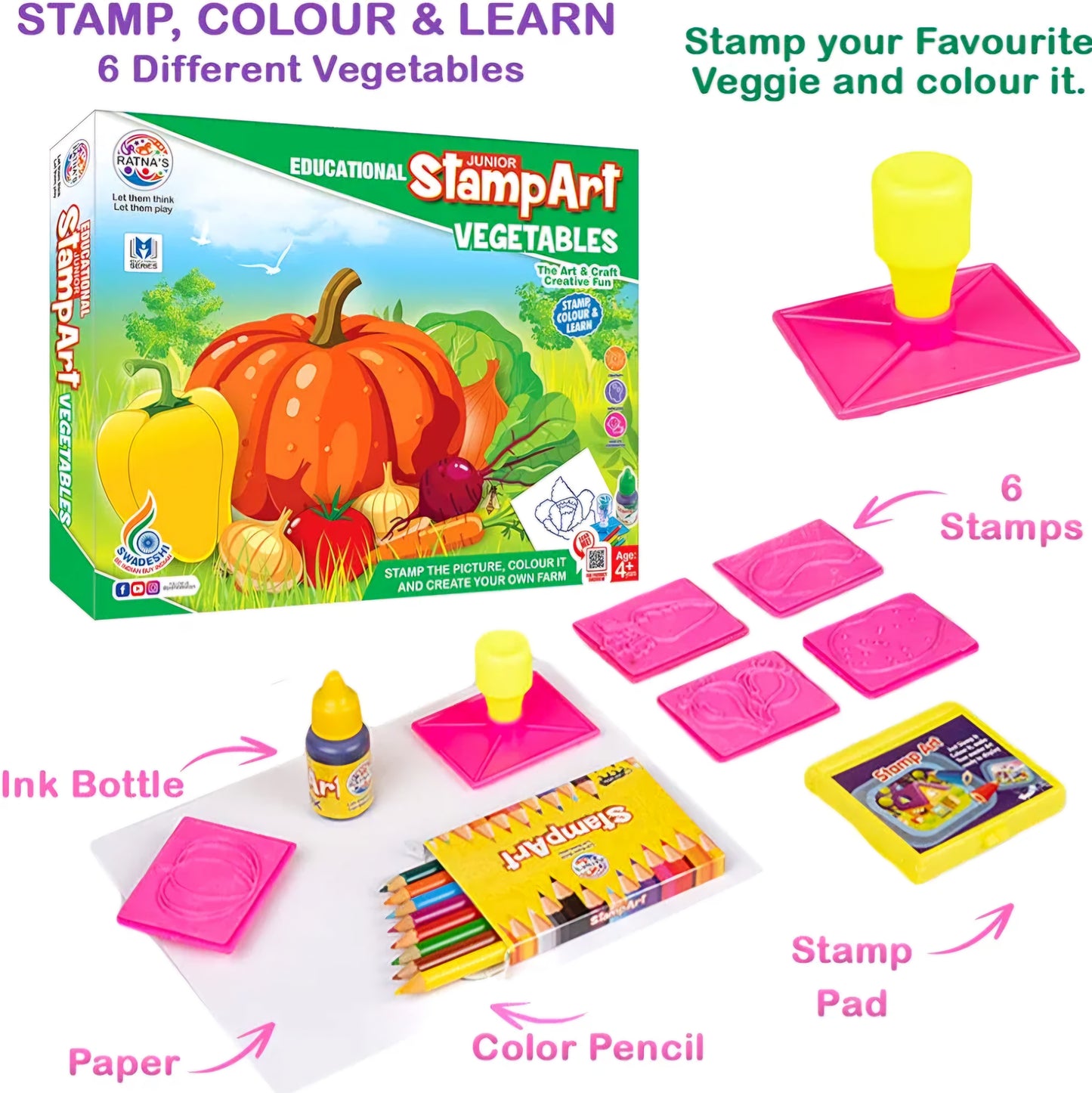 Educational Art and Craft Stamp Art Vegetable Small with 6 Different Vegetable Stamps for Kids Ages above 4 years