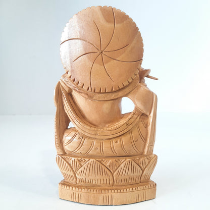 Wooden Krishna Figure Sitting Super Fine