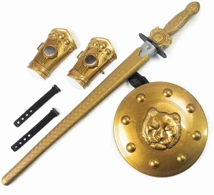 Mighty Sword Set with Guards for Kids 1 Sword 55 cm 1 Sword Cover Waist Belt 2 Arm Guards and 1 Guard Gold