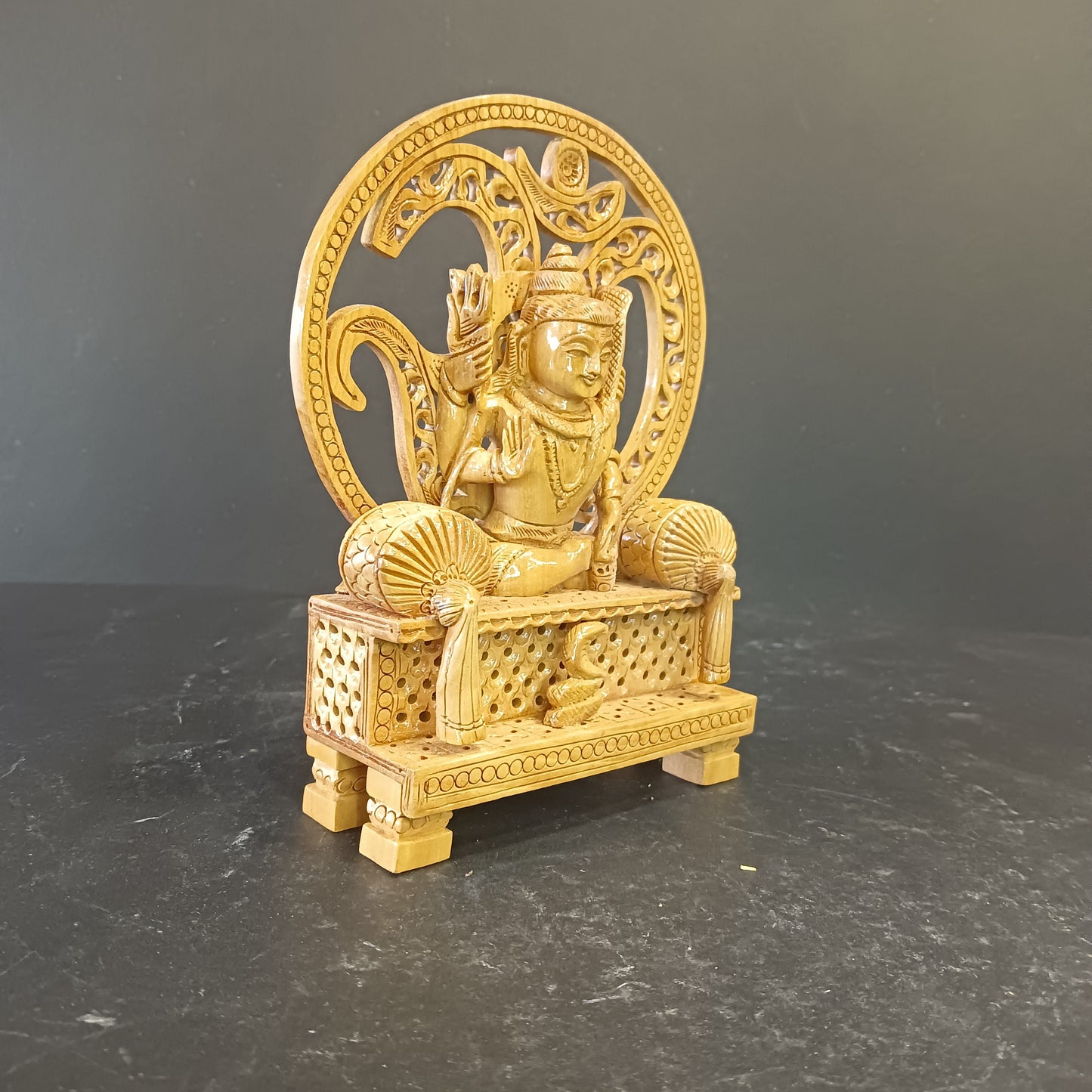 Wooden God Figure on Box Jali W/Om-Shiv