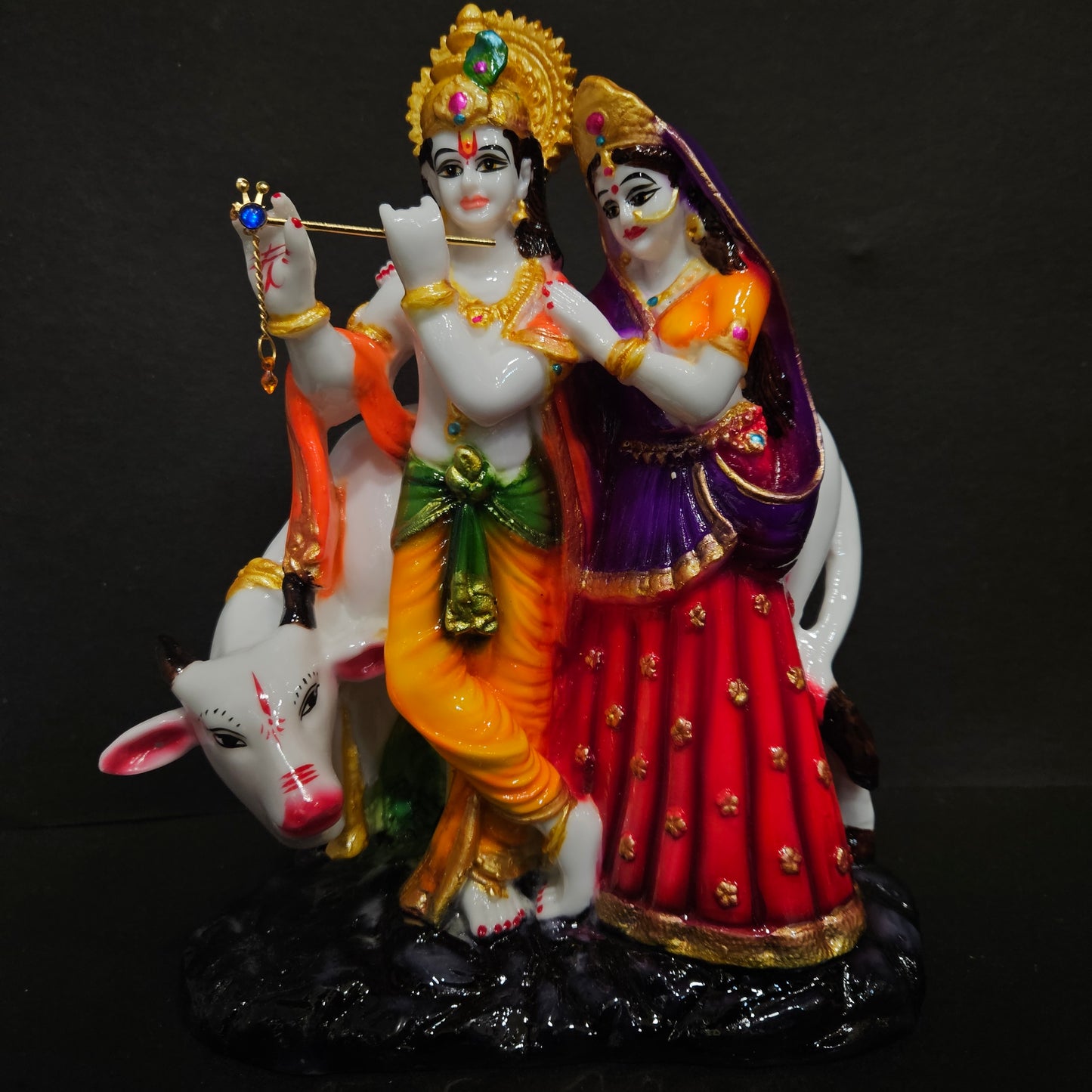 Radha Krishna with Cow Playing flute in standing posture statue showpiece Idol for home Decor